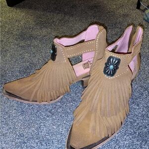 Western Fringed Tan Ankle Booties